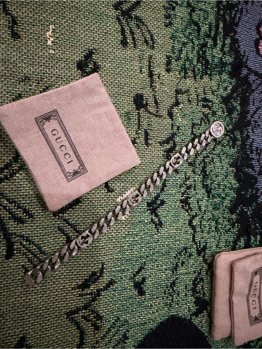 [Authentic]GUCCI Interlocking G Chain Bracelet | Palladium Finish | Size L